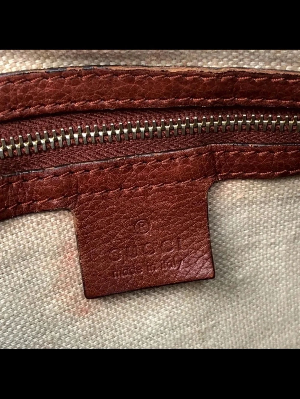 Gucci Beige Monogram Hobo with Brown Leather Trim and Tassel